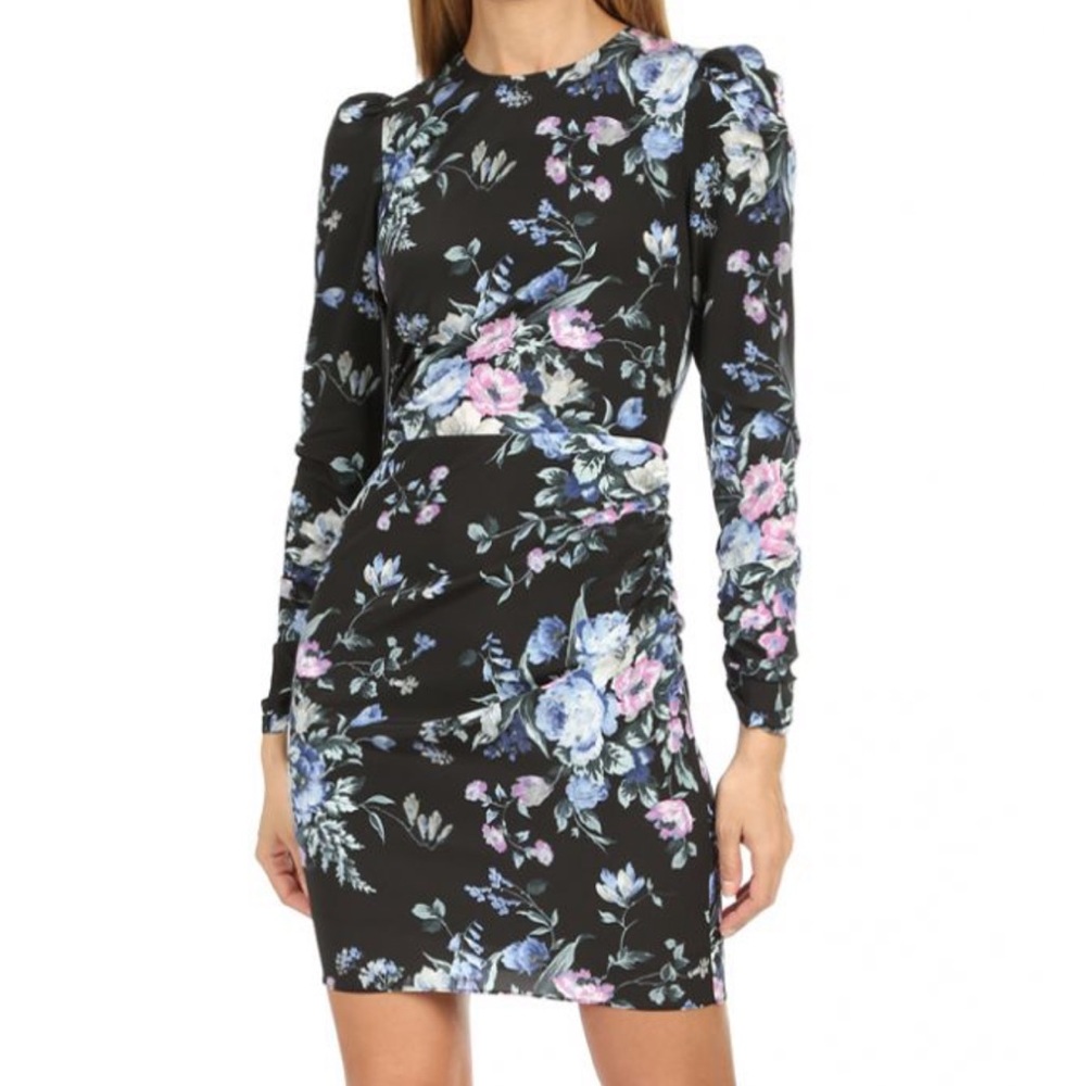 Zimmermann Mini Blue and Pink Puff Sleeve Bodycon Dress